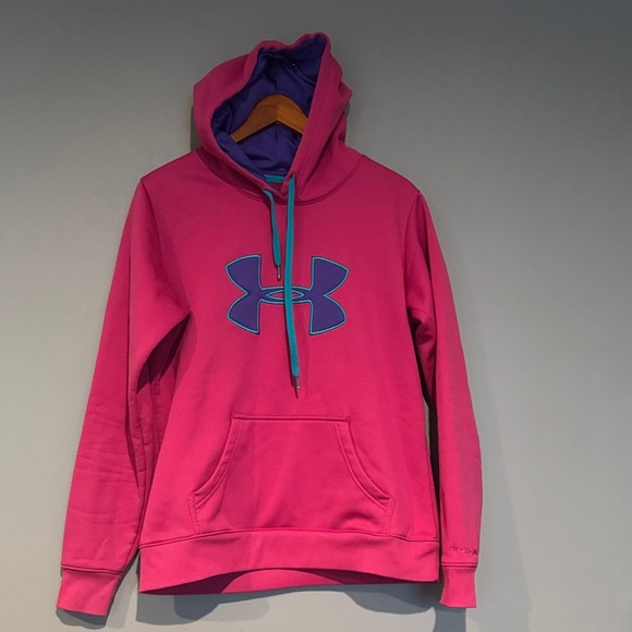 Under Armour Pink Hoodie with Blue Logo - Picture 2 of 9